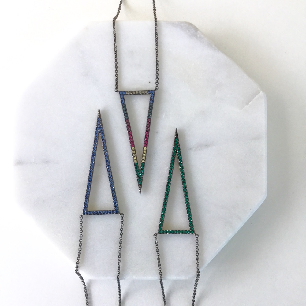 Nadri Blue/Hematite Triangle Pendant Necklace